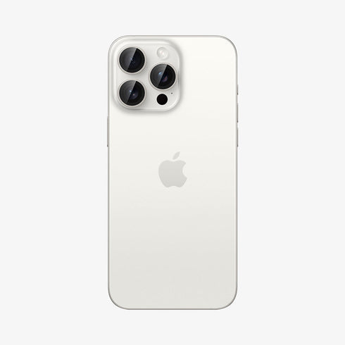 AGL07163 - iPhone 15 Pro / 15 Pro Max Optik Pro Lens Protector in natural titanium showing the device